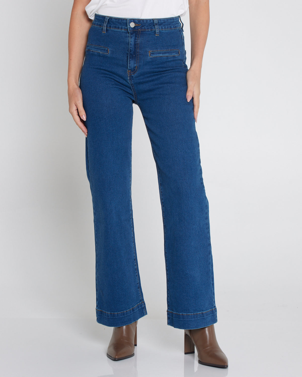 Cher Wide Leg Jeans - Mid Wash Blue Denim