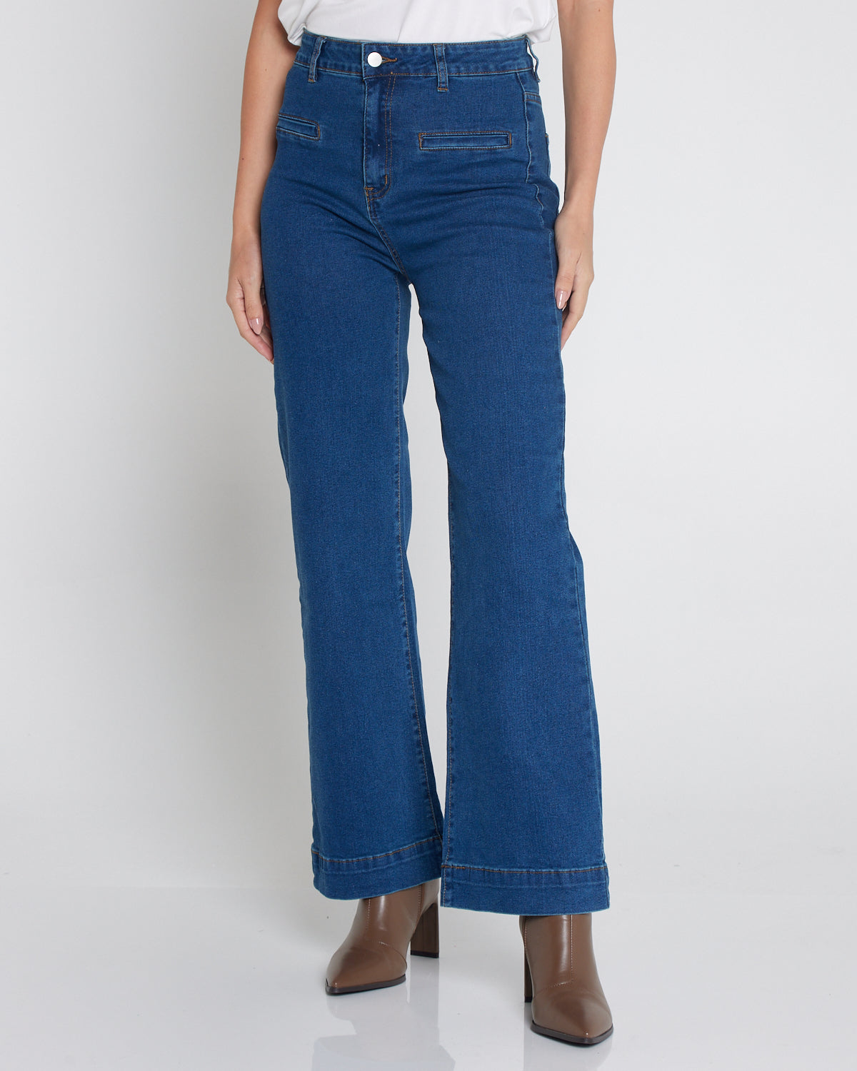 Cher Wide Leg Jeans - Mid Wash Blue Denim