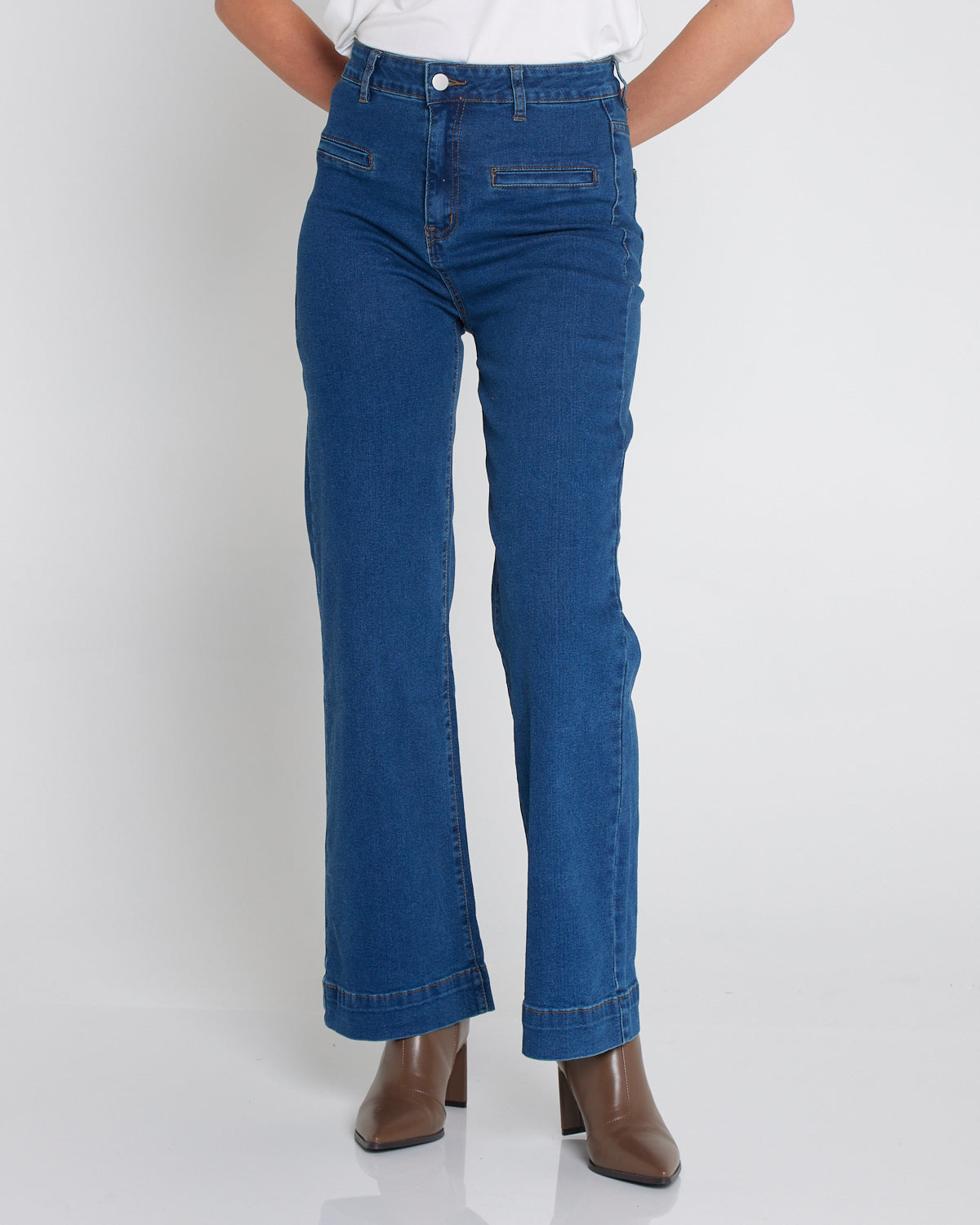 Cher Wide Leg Jeans - Mid Wash Blue Denim