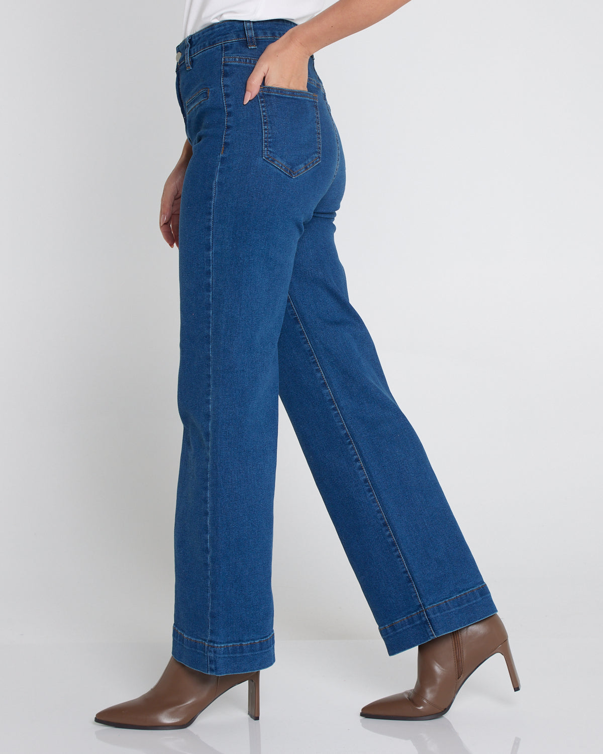 Cher Wide Leg Jeans - Mid Wash Blue Denim