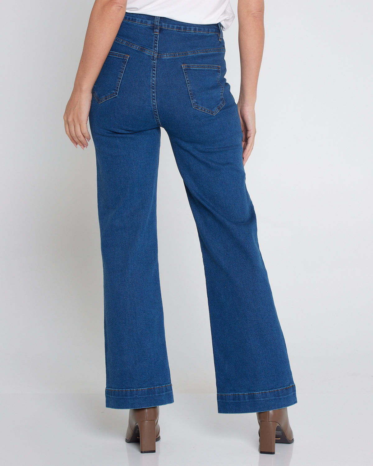 Cher Wide Leg Jeans - Mid Wash Blue Denim