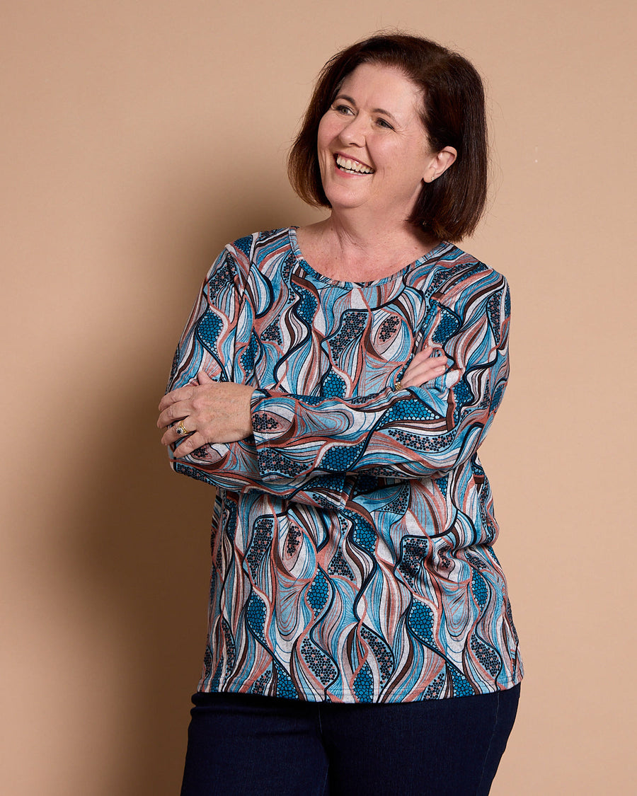 Rory Knit Top - Teal Mosaic