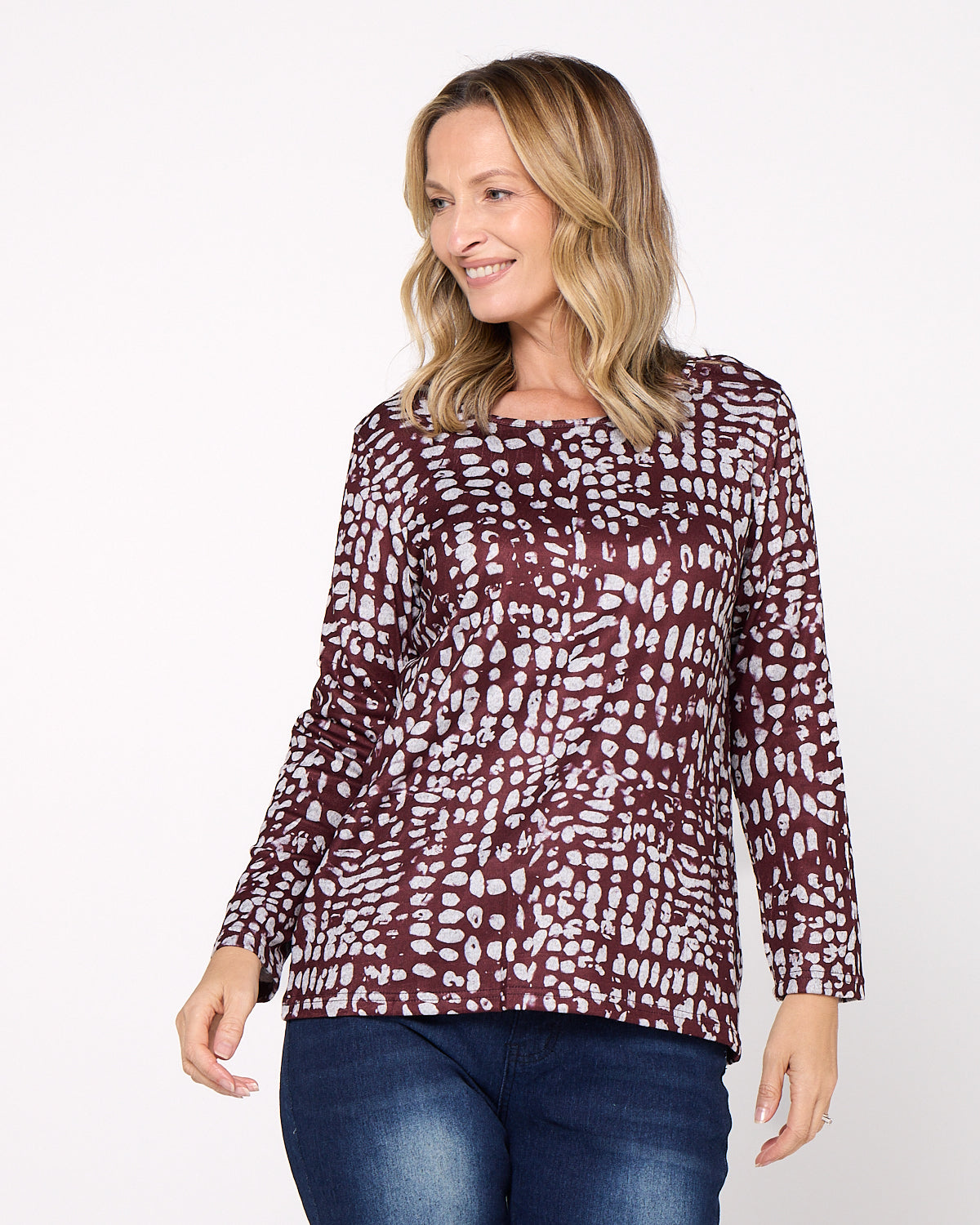 Rory Knit Top - Burgundy Abstract