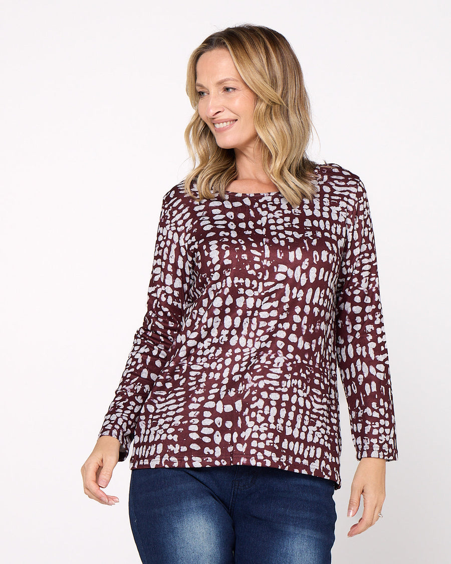 Rory Knit Top - Burgundy Abstract
