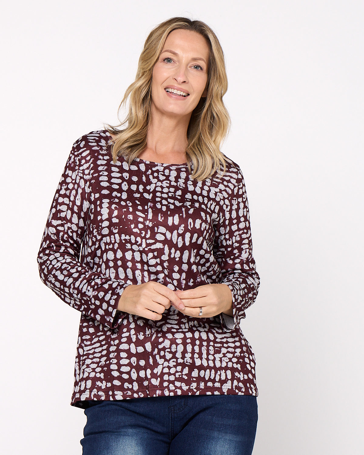 Rory Knit Top - Burgundy Abstract