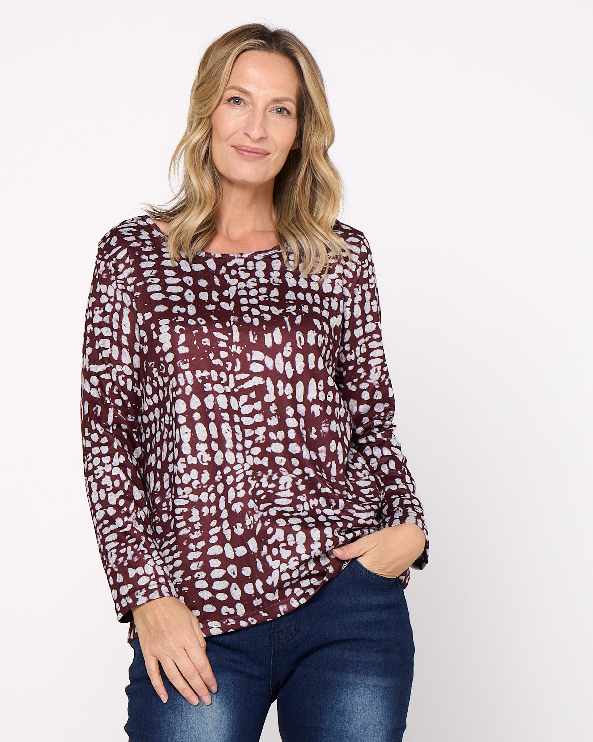 Rory Knit Top - Burgundy Abstract