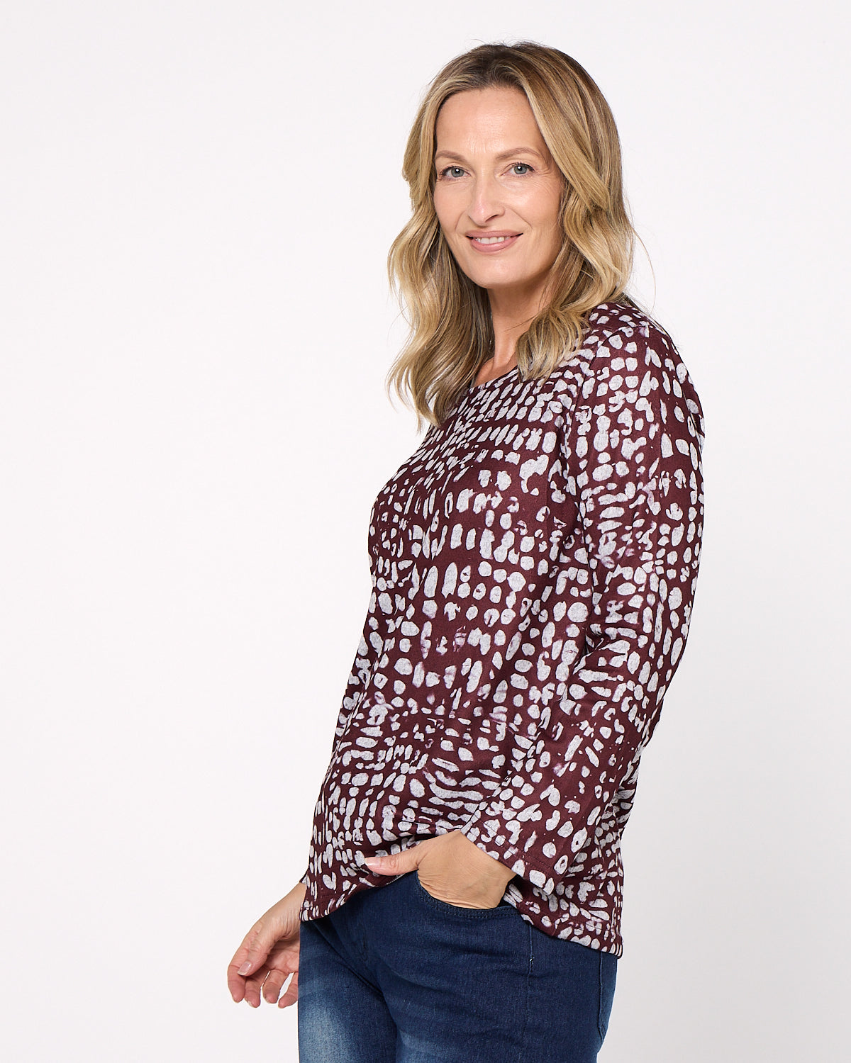 Rory Knit Top - Burgundy Abstract
