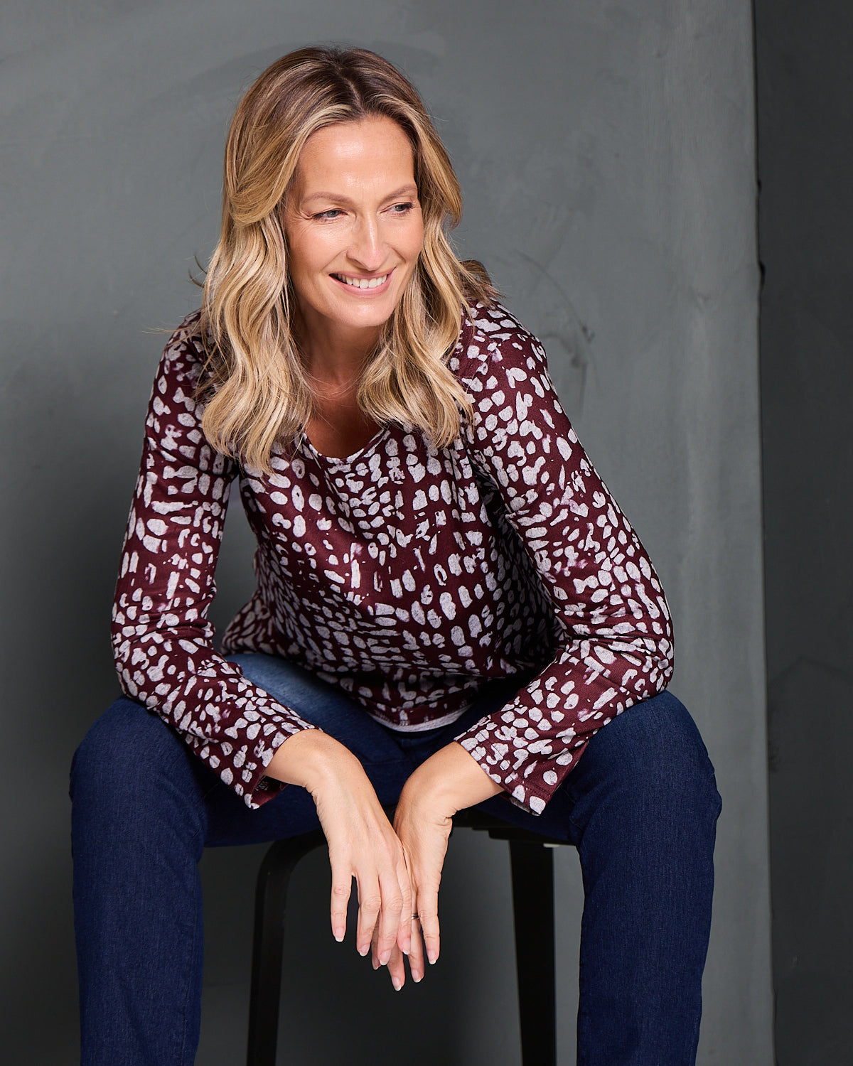 Rory Knit Top - Burgundy Abstract