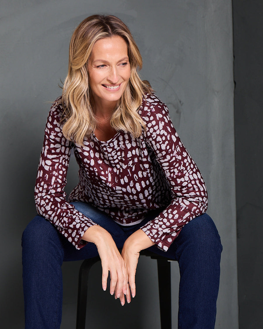 Rory Knit Top - Burgundy Abstract