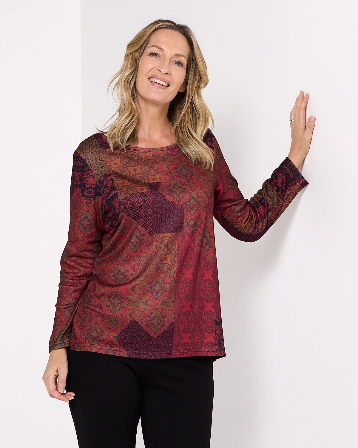 Rory Knit Top - Ruby Red Patchwork