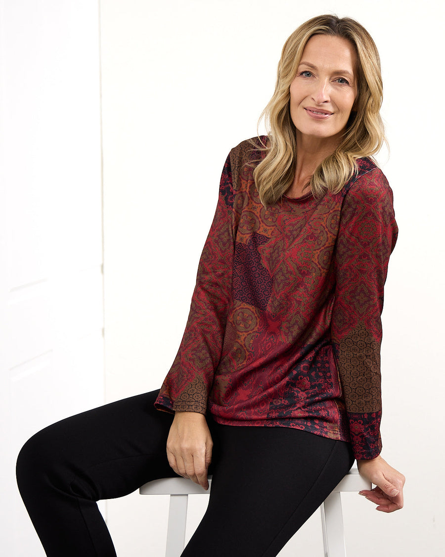 Rory Knit Top - Ruby Red Patchwork