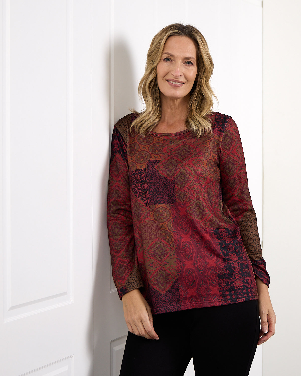 Rory Knit Top - Ruby Red Patchwork