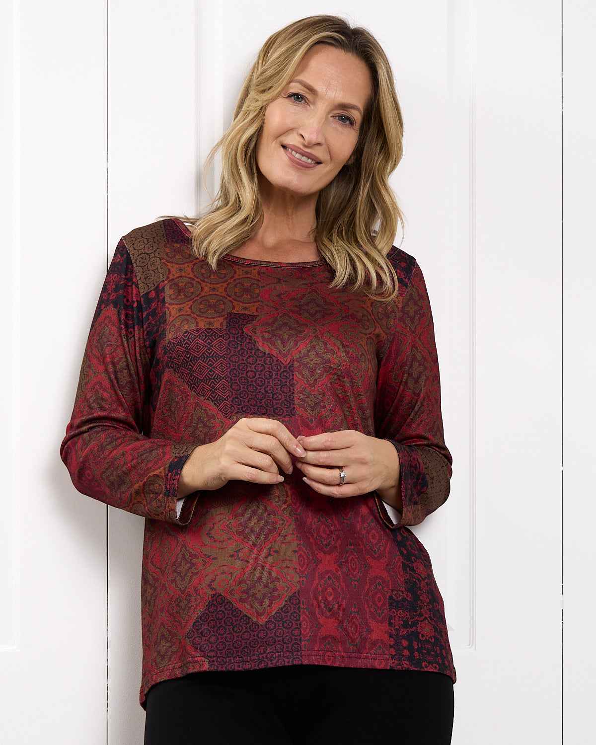 Rory Knit Top - Ruby Red Patchwork