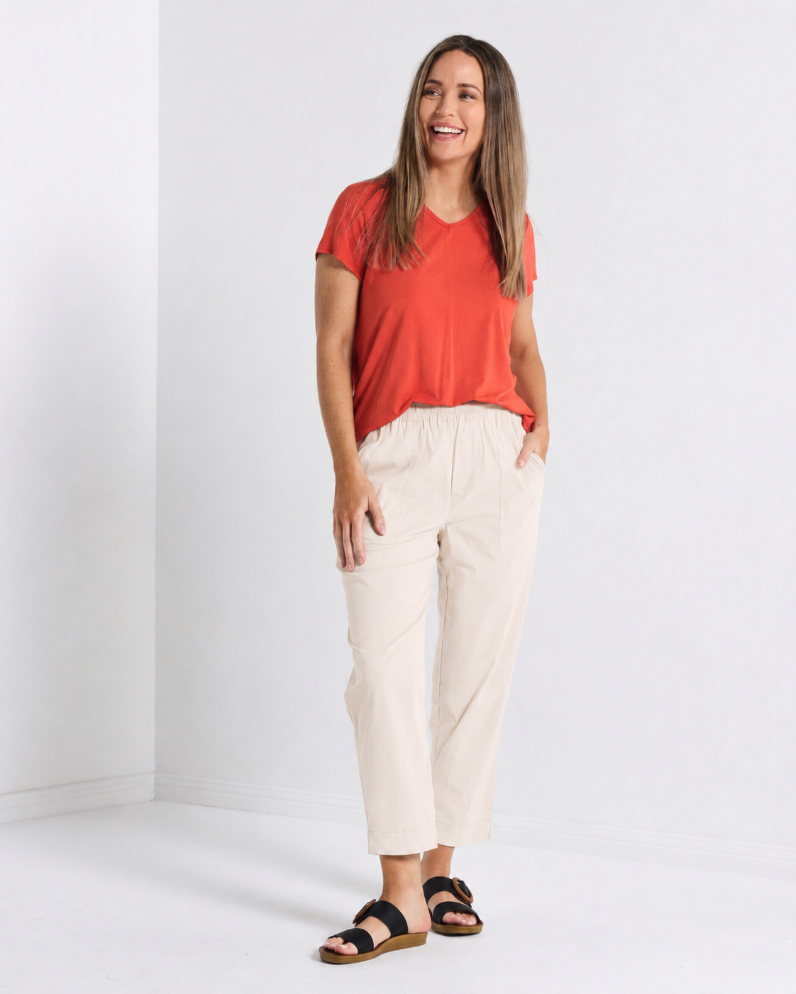 Travel Ease Cuffed Capri Pants - Stone