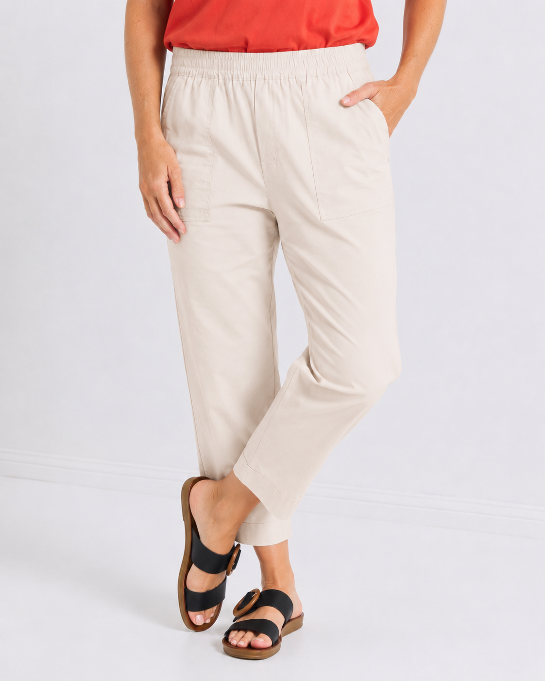 Travel Ease Cuffed Capri Pants - Stone