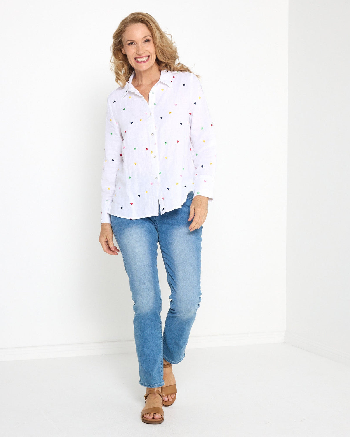 Roberta Heart Linen Shirt - White