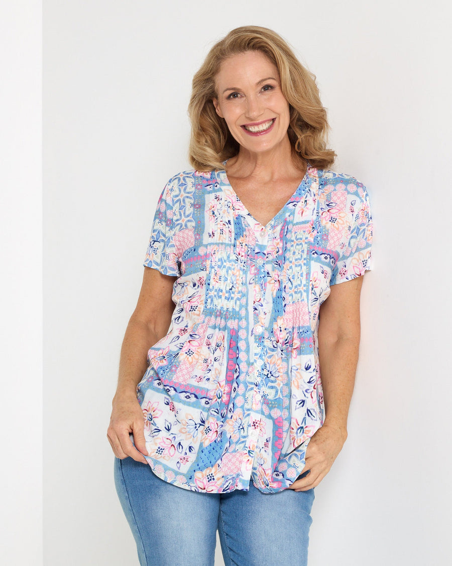 Klara Pintuck Top - Pastel Patchwork