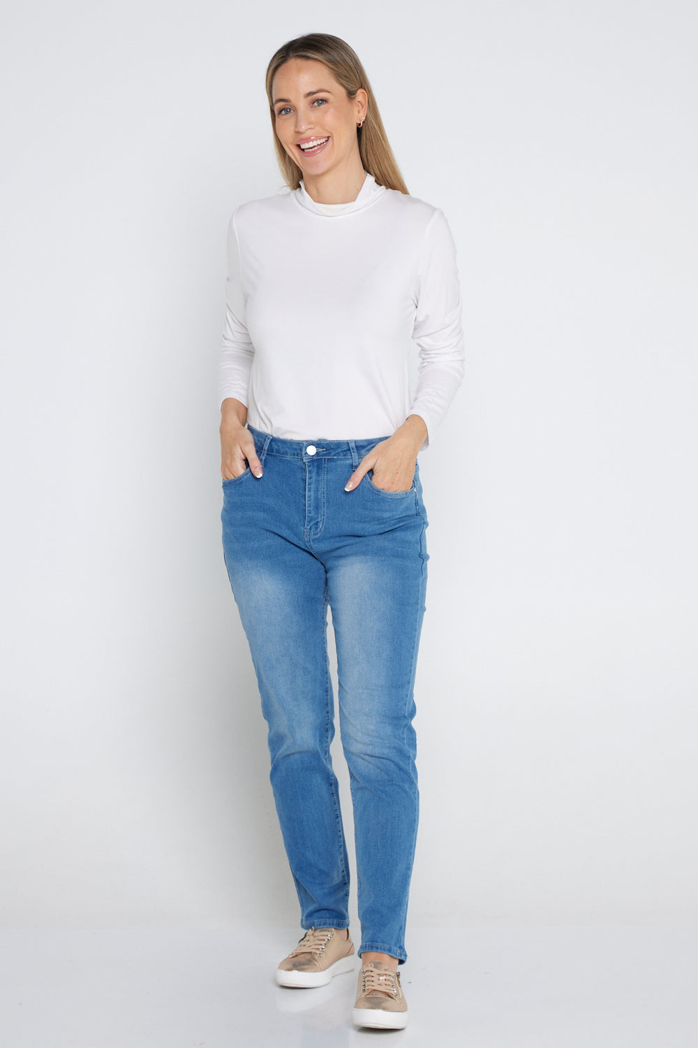 Savannah Cotton Jeans - Mid Denim