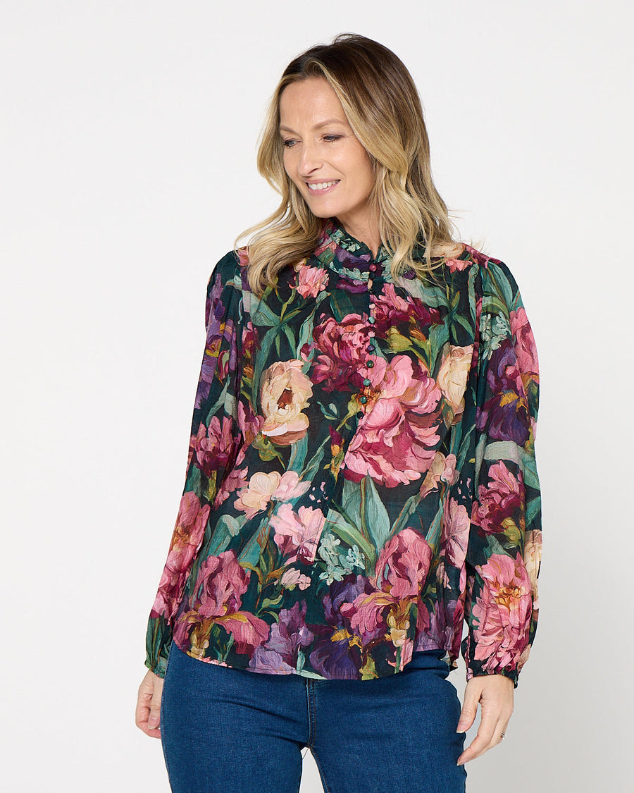 Elara Blouse - Midnight Bloom