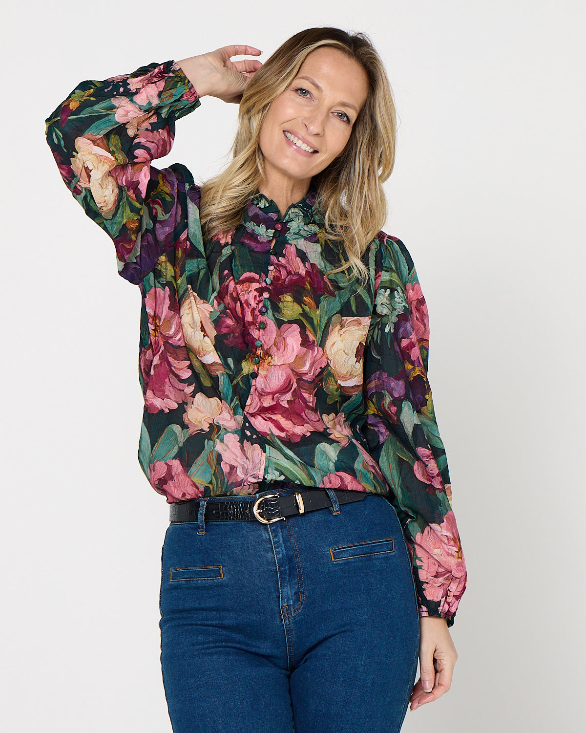 Elara Blouse - Midnight Bloom