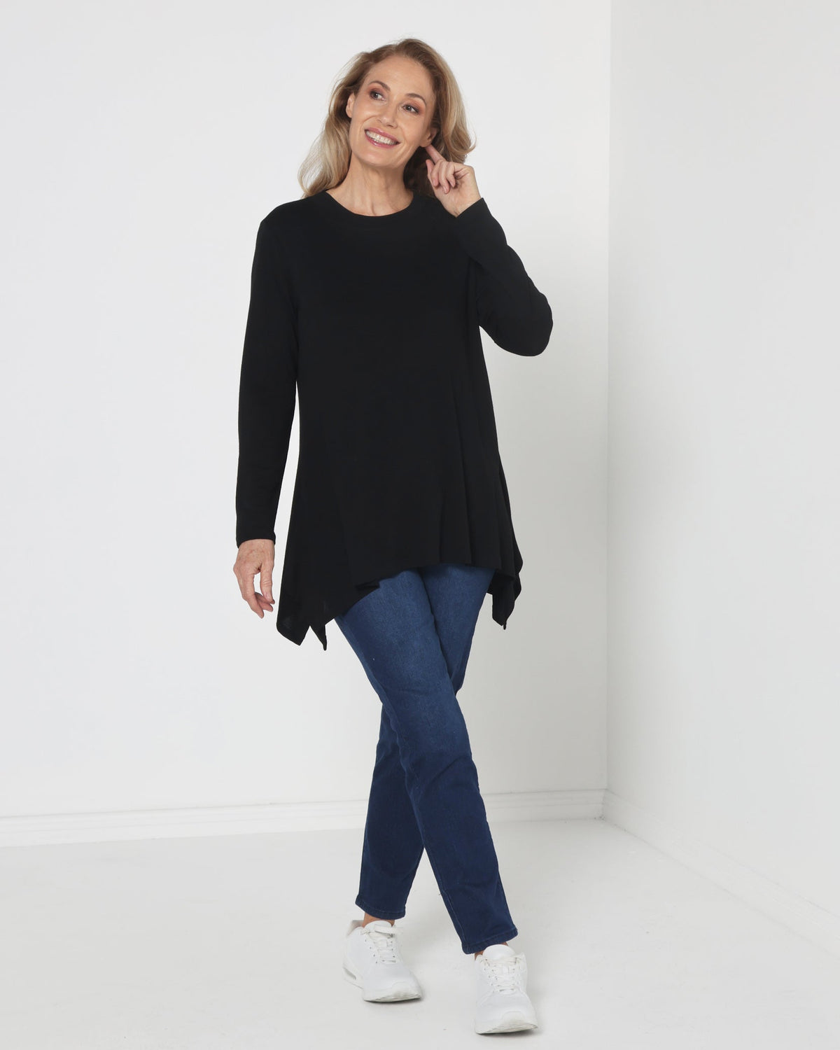 Andrea High Neck Swing Top - Black