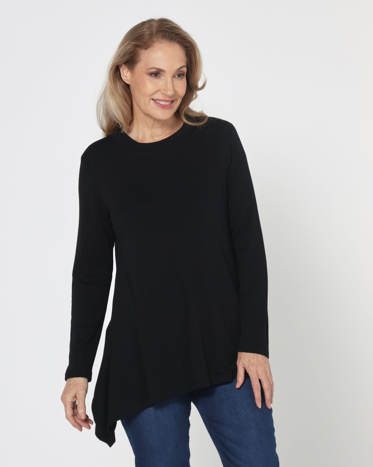 Andrea High Neck Swing Top - Black