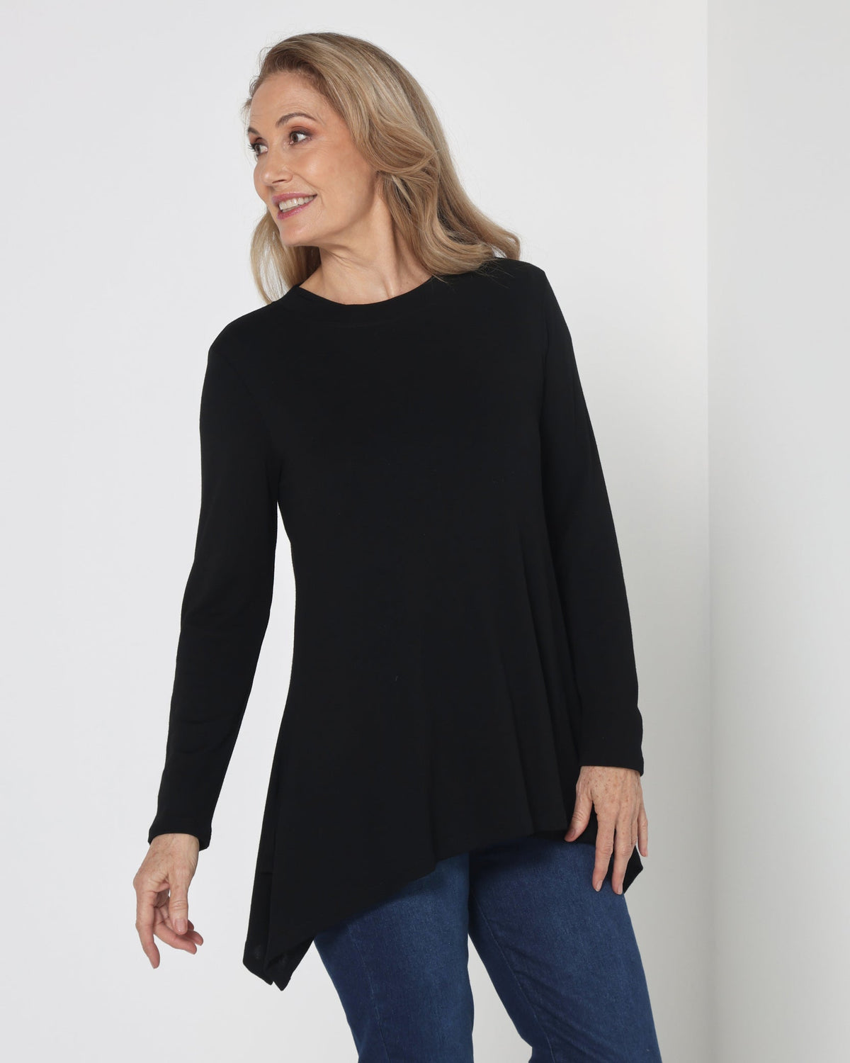 Andrea High Neck Swing Top - Black