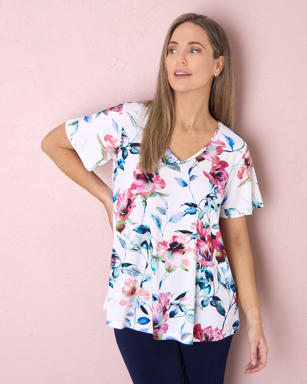 Vee Swing Flutter Top - Floral