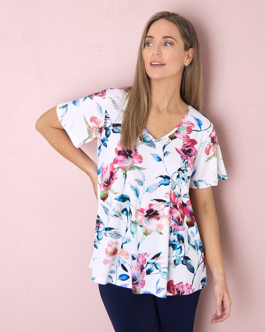 Vee Swing Flutter Top - Floral