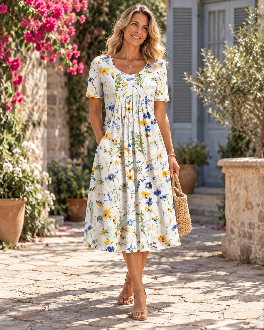 Gigi Floral Yellow dress lifestyle photo