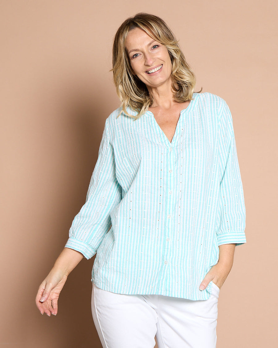 Amelia Shirt - Aqua Stripe