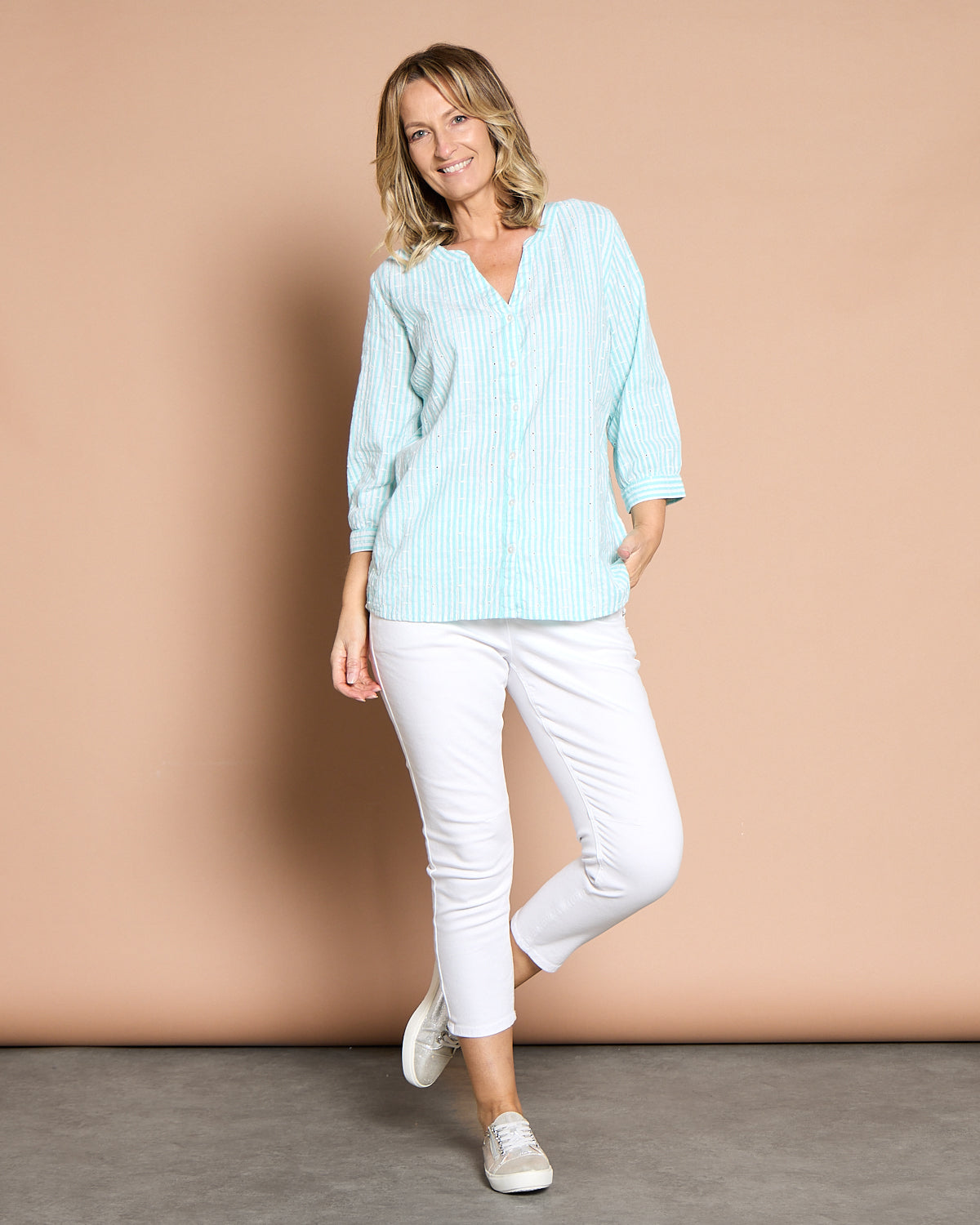 Amelia Shirt - Aqua Stripe