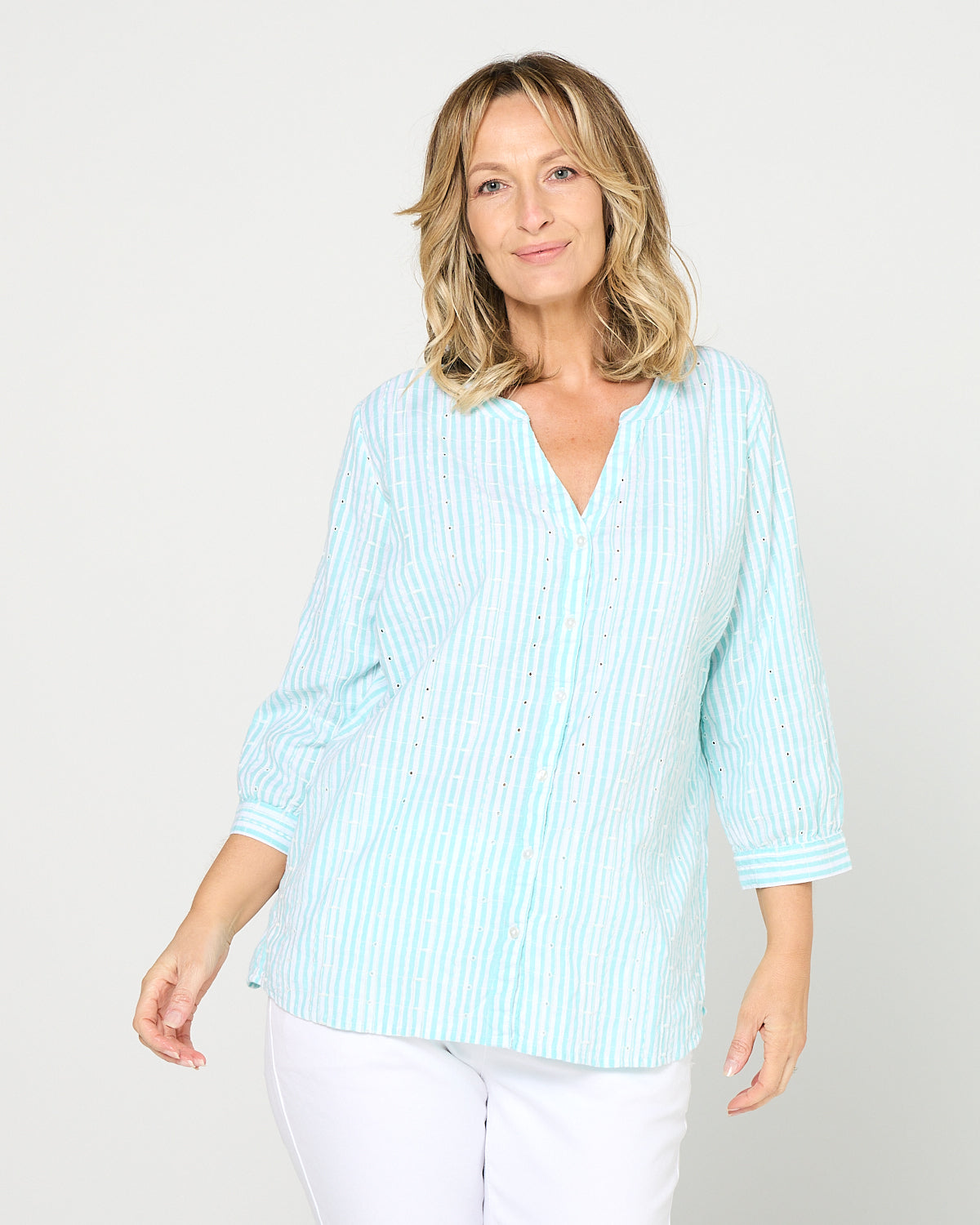 Amelia Shirt - Aqua Stripe