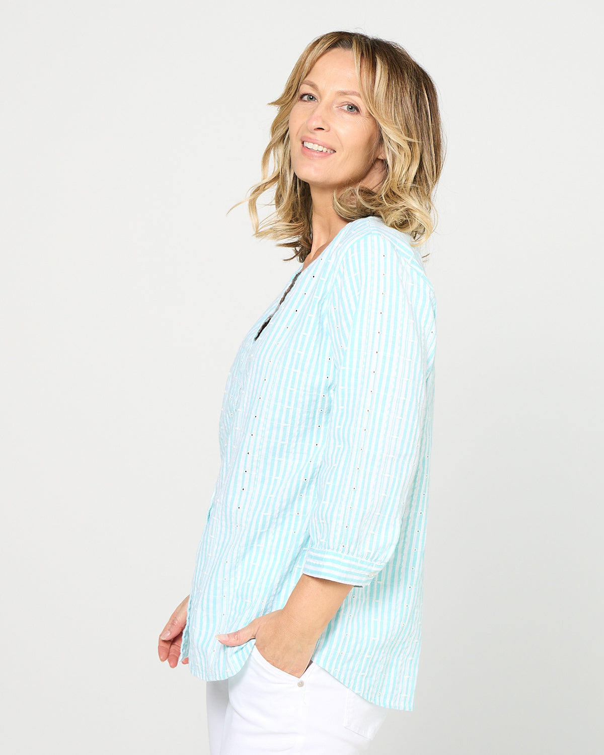 Amelia Shirt - Aqua Stripe