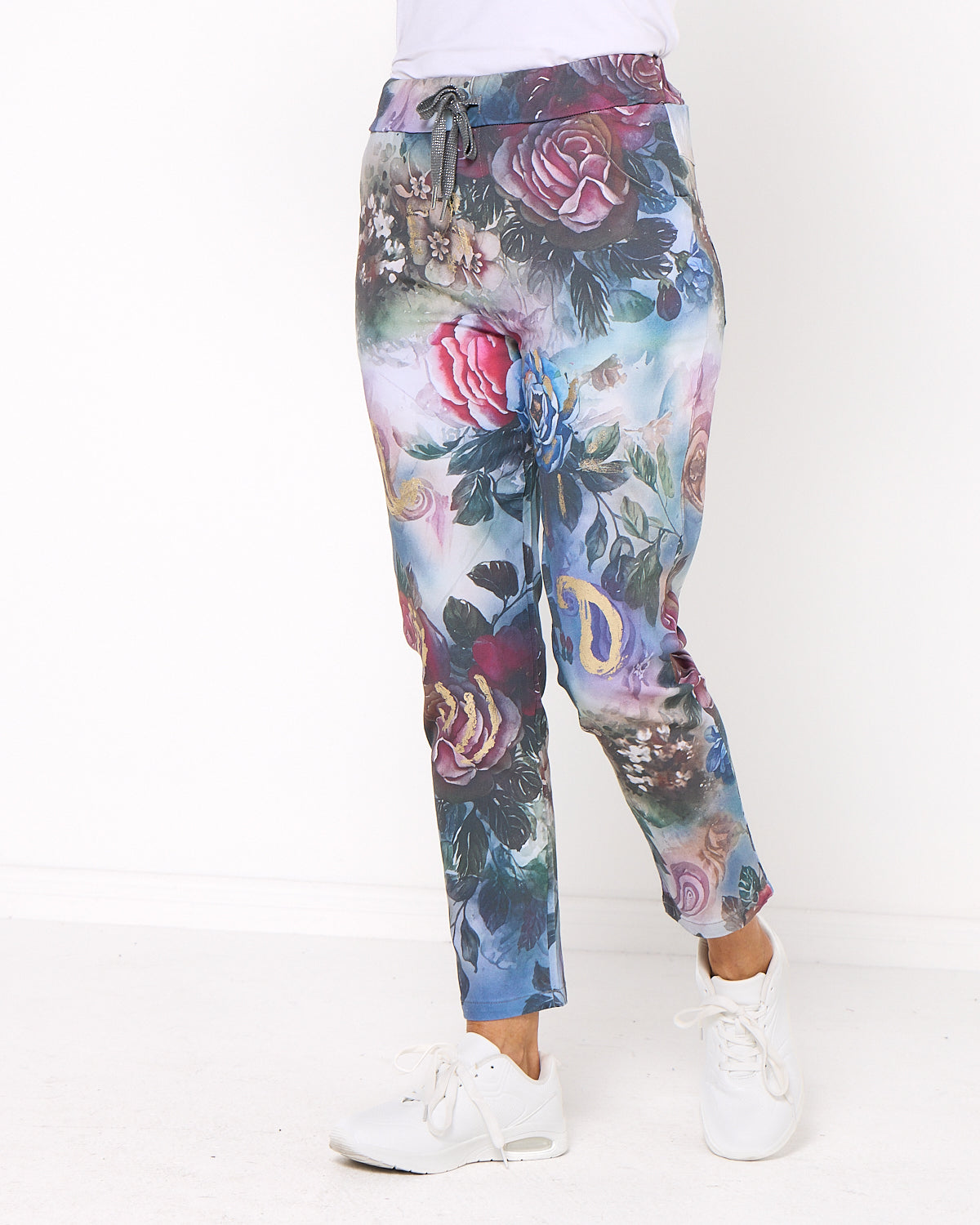 Everlee Pants - Blue Pink Roses
