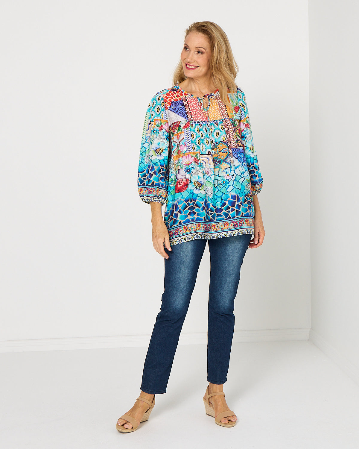Valencia Blouse - Azure Mosaic