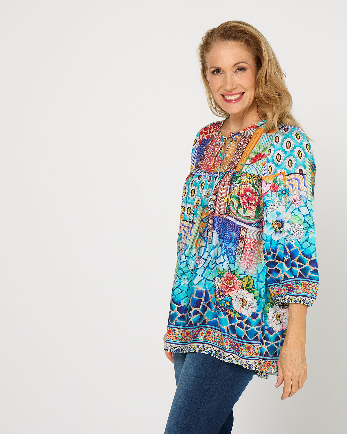 Valencia Blouse - Azure Mosaic
