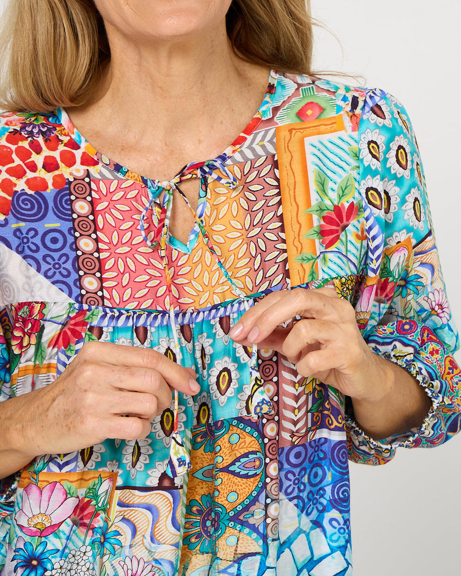 Valencia Blouse - Azure Mosaic