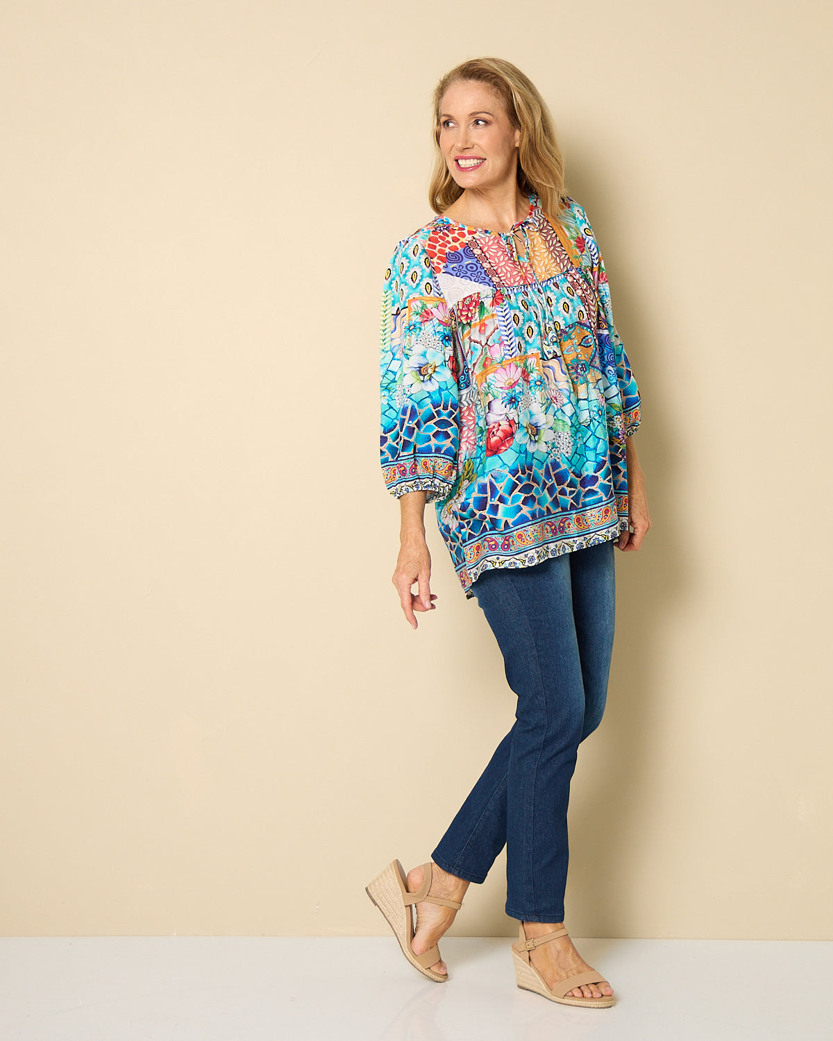 Valencia Blouse - Azure Mosaic